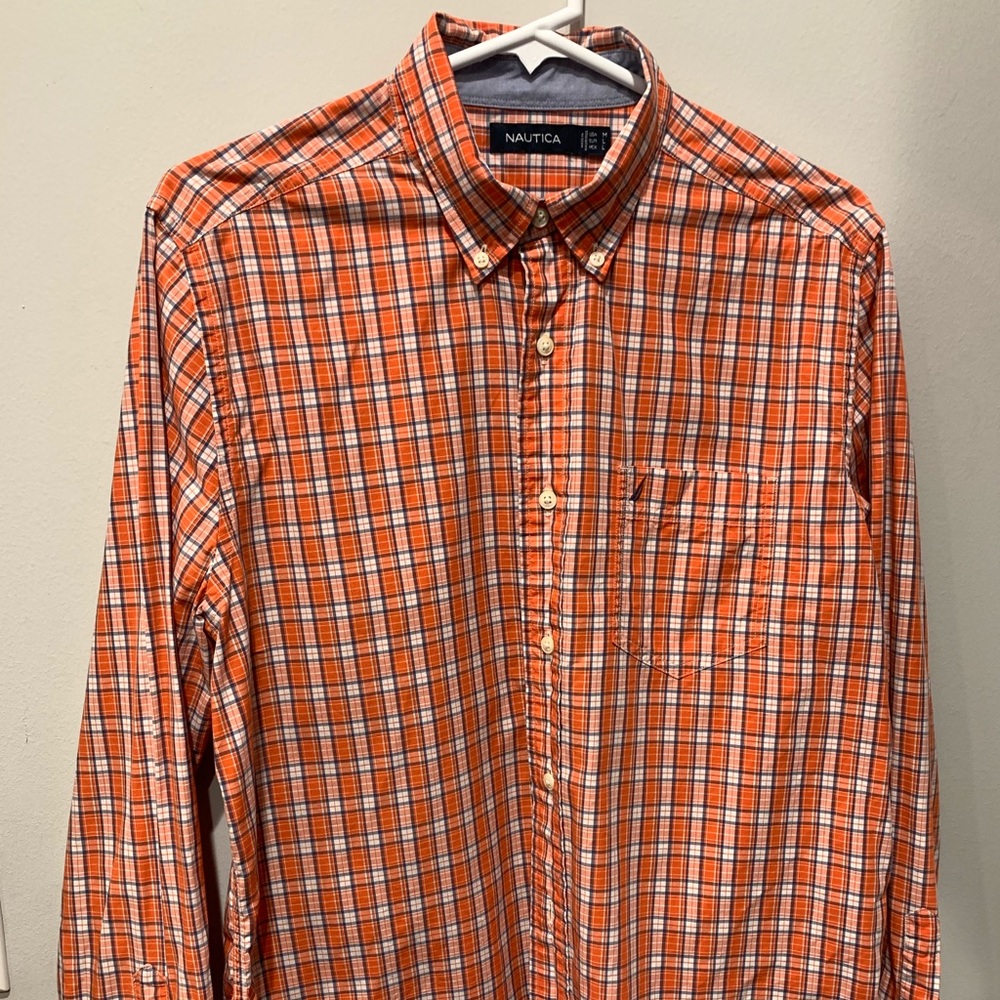 Nautica Orange Plaid Button Down Long sleeve Shirt